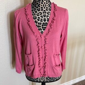 Talbots Pink Ruffled Cardigan
